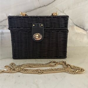 Zara Black Wicker Bag with Gold Accents